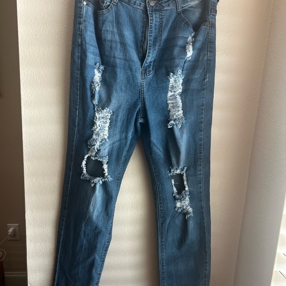Distressed Blue Women's Jeans - Picture 1 of 7